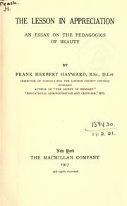 Front cover of The lesson in appreciation by Frank Herbert Hayward
