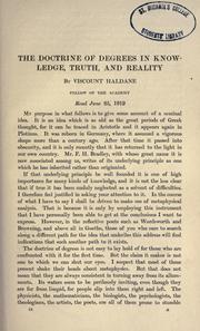 Cover of The doctrine of degree in knowledge, truth, and reality by Richard Burdon Viscount Haldane of Cloan