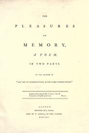 Front cover of The pleasures of memory by Samuel Rogers