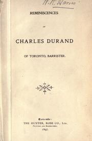Front cover of Reminiscences of Charles Durand of Toronto, barrister by Charles Durand