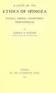 Front cover of A Study Of The Ethics Of Spinoza by Harold H. Joachim