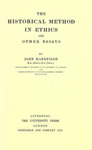 Front cover of The historical method in ethics and other essays by John Handyside