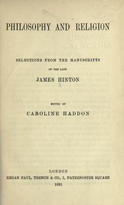 Front cover of Philosophy and religion by Hinton, James