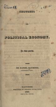 Front cover of Thoughts on political economy by Daniel Raymond