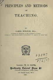 Front cover of Principles and methods of teaching by James Welton