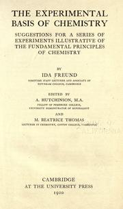 Cover of The experimental basis of chemistry by Ida Freund