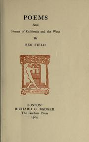 Front cover of Poems, and Poems of California and the West by Benjamin Franklin Field
