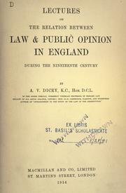 Cover of Lectures on the relation between law & public opinion in England during the nineteenth century by Albert Venn Dicey