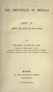 Front cover of The principles of morals by Fowler, Thomas