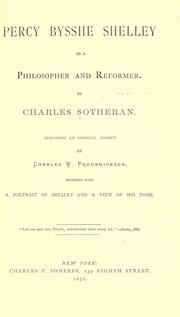 Front cover of Percy Bysshe Shelley as a philosopher and reformer by Charles Sotheran