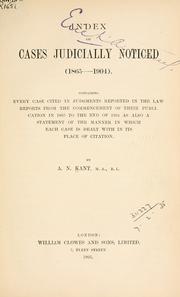 Front cover of Index of cases judicially noticed (1865-1904) by A.N Kant
