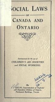 Front cover of Social laws of Canada and Ontario by J. J. Kelso