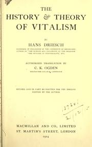 Front cover of The history & theory of vitalism by Hans Driesch