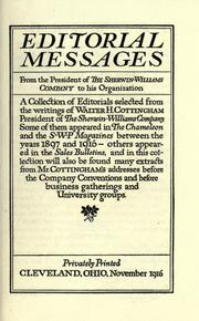 Front cover of Editorial messages from the president of the Sherwin-Williams companyto his organization by Walter Horace Cottingham