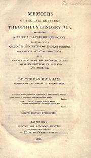 Cover of Memoirs of the late Reverend Theophilus Lindsey, M.A by Thomas Belsham