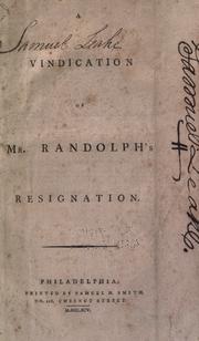 Front cover of Vindication of Mr. Randolph's resignation by Randolph, Edmund