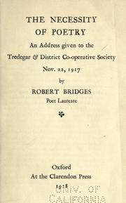 Front cover of The neccessity of poetry by Robert Seymour Bridges