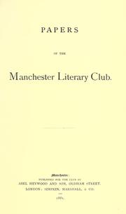 Front cover of Papers by Manchester Literary Club