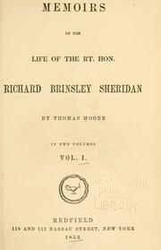 Front cover of Memoirs of the life of the Rt. Hon. Richard Brinsley Sheridan by Thomas Moore