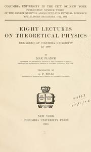 Front cover of Eight lectures on theoretical physics, delivered at Columbia University in 1909 by Max Planck