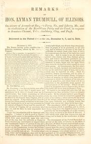 Front cover of Remarks of Hon. Lyman Trumbull, of Illinois by Trumbull, Lyman