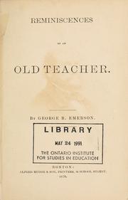 Cover of Reminiscences of an old teacher by George B. Emerson