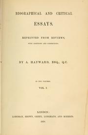 Front cover of Biographical and critical essays by A. Hayward