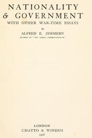 Front cover of Nationality & government by Alfred Eckhard Zimmern