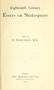 Cover of Eighteenth century essays on Shakespeare by David Nichol Smith