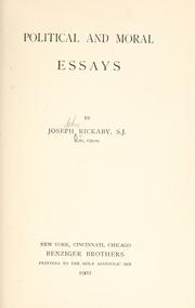 Front cover of Political and Moral Essays by Joseph Rickaby