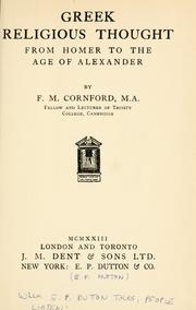 Cover of Greek religious thought from Homer to the age of Alexander by Francis MacDonald Cornford