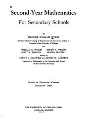 Cover of Second-year mathematics for secondary schools by George William Myers