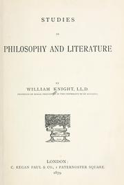Front cover of Studies in philosophy and literature by William Angus Knight