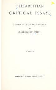 Front cover of Elizabethan critical essays by G. Gregory Smith