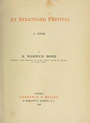 Cover of At Stratford festival by R. Warwick Bond