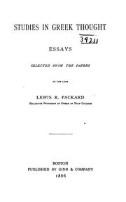 Front cover of Studies in Greek thought by Lewis Richard Packard
