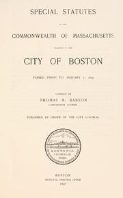 Front cover of Special statutes of the Commonwealth of Massachusetts relating to the city of Boston by Massachusetts