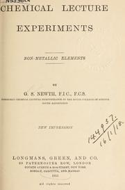 Cover of Chemical lecture experiments by George Samuel Newth