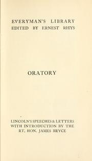 Front cover of Speeches and letters of Abraham Lincoln, 1832-1865 by Abraham Lincoln