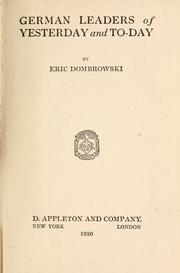 Front cover of German leaders of yesterday and to-day by Erich Franz Otto Dombrowski