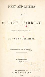 Front cover of The Diary And Letters of Madame D'arblay by Fanny Burney