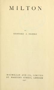 Cover of Milton by Brooke, Stopford Augustus