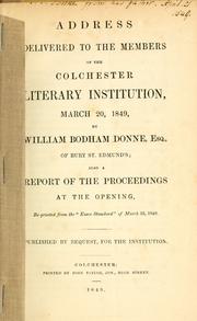 Cover of Address delivered to the members of the Colchester Literary Institution, March 20, 1849 by William Bodham Donne
