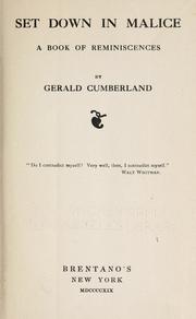 Cover of Set down in malice by Gerald Cumberland