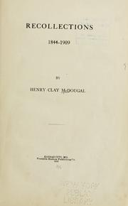 Front cover of Recollections 1844-1909 by Henry Clay McDougal