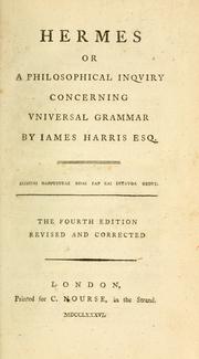 Front cover of Hermes, or A philosophical inquiry concerning universal grammar by Harris, James