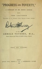 Front cover of "Progress and poverty," a criticism of Mr. Henry George by Arnold Toynbee