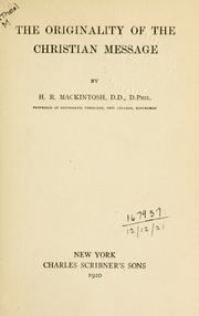 Front cover of The originality of the Christian message by Hugh Mackintosh