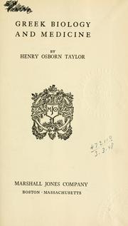 Front cover of Greek biology and medicine by Henry Osborn Taylor