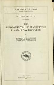 Front cover of The reorganization of mathematics in secondary schools by National Committee on Mathematical Requirements (U.S.)